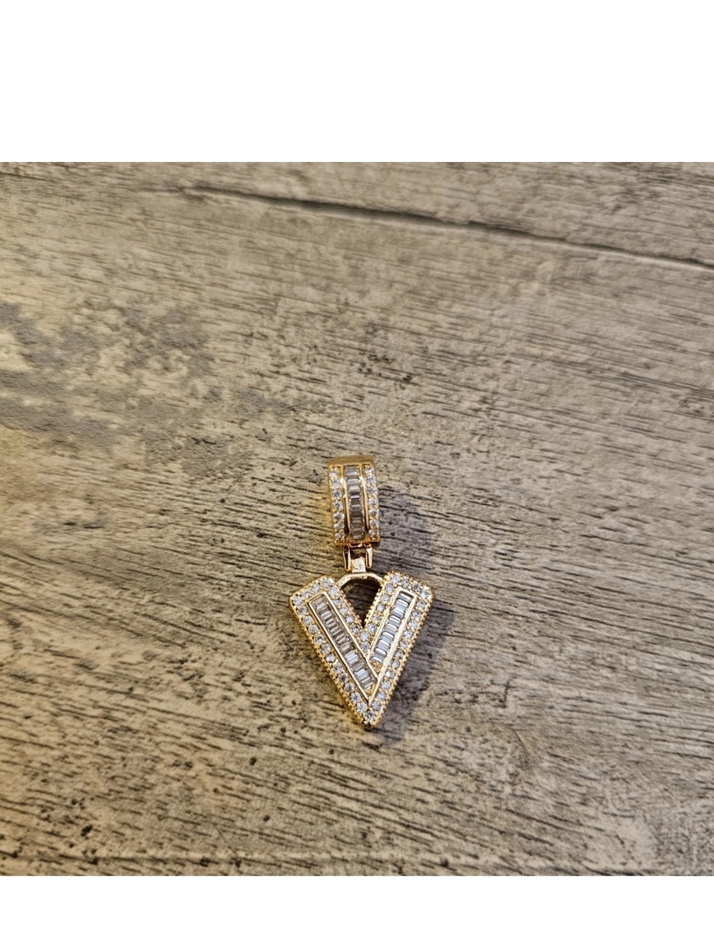Gold V-Shape Cubic Zirconia Pendant Necklace Charm